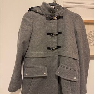 Zara gray winter military style coat size xs with toggle and hood.